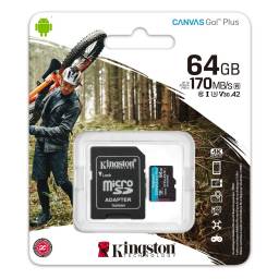 Memoria Micro SD 64GB Kingston Canvas Go Plus cadap. Class 10 170mbs V30 A2